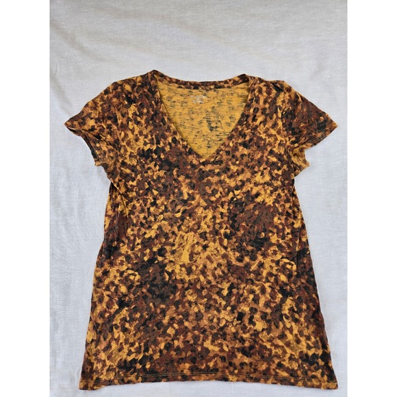 Merona Tops - Merona Womens Leopard Animal Print V-Neck Short Sleeve Cotton T-Shirt Mustard M